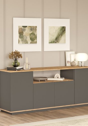 NORDVÄRK FR15-AA sknk, m. 4 lger, 2 hylder, 1 rum - antracitgr og natur melamin