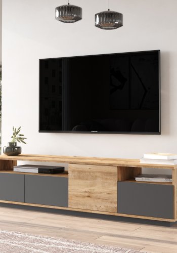 NORDVÄRK FR5 TV-bord, m. 4 lger og 2 hylder - natur og antracitgr melamin (180x44,5)