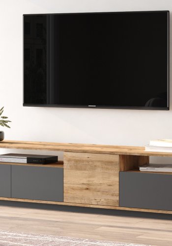 NORDVÄRK FR5 TV-bord, m. 4 lger og 2 hylder - natur og antracitgr melamin (180x44,5)