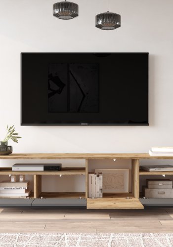 NORDVÄRK FR5 TV-bord, m. 4 lger og 2 hylder - natur og antracitgr melamin (180x44,5)