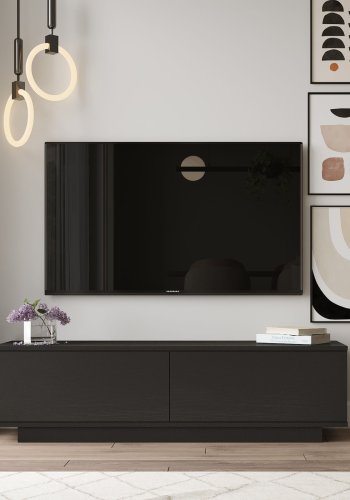 NORDVÄRK FN1 TV-bord, m. 2 lger - sort melamin (140x35,5)