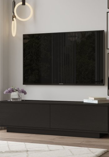 NORDVÄRK FN1 TV-bord, m. 2 lger - sort melamin (140x35,5)