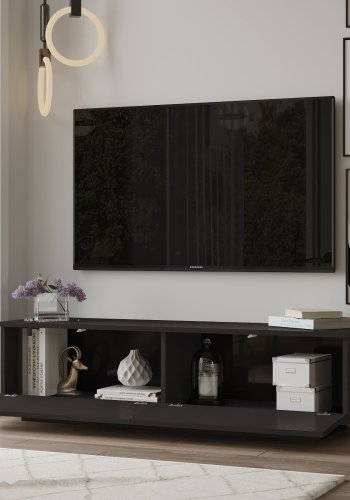 NORDVÄRK FN1 TV-bord, m. 2 lger - sort melamin (140x35,5)