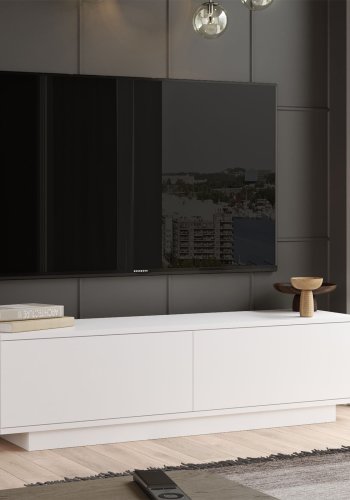 NORDVÄRK FN1 TV-bord, m. 2 lger - hvid melamin (140x35,5)