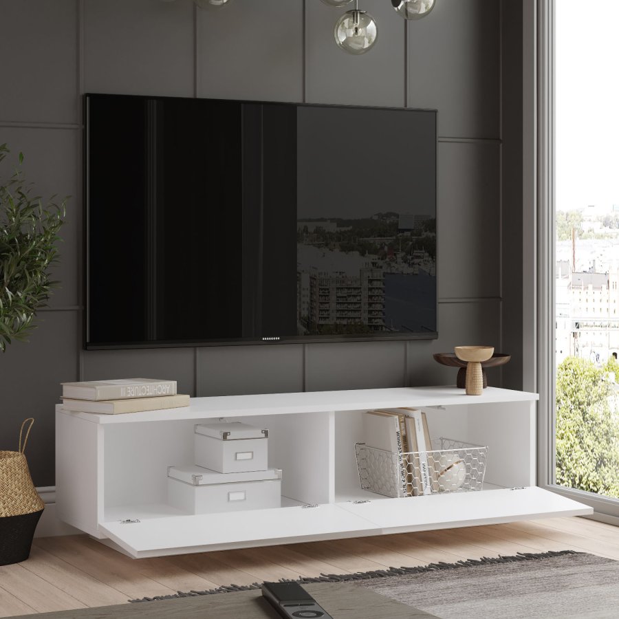 NORDVÄRK FN1 TV-bord, m. 2 lger - hvid melamin (140x35,5)