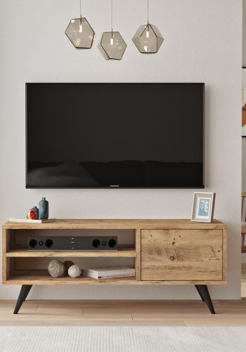 NORDVÄRK CD1 TV-bord, m. 1 lge og 1 hylde - natur melamin og tr (110x40)