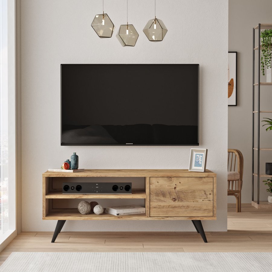 NORDVÄRK CD1 TV-bord, m. 1 lge og 1 hylde - natur melamin og tr (110x40)