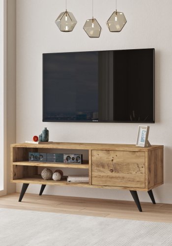 NORDVÄRK CD1 TV-bord, m. 1 lge og 1 hylde - natur melamin og tr (110x40)