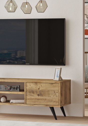 NORDVÄRK CD1 TV-bord, m. 1 lge og 1 hylde - natur melamin og tr (110x40)
