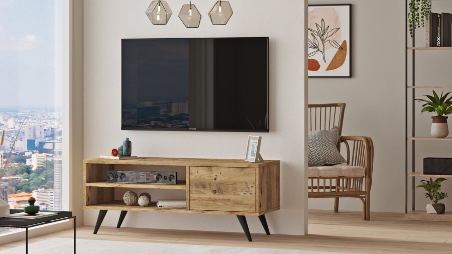 NORDVÄRK CD1 TV-bord, m. 1 lge og 1 hylde - natur melamin og tr (110x40)