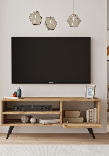 NORDVÄRK CD1 TV-bord, m. 1 lge og 1 hylde - natur melamin og tr (110x40)