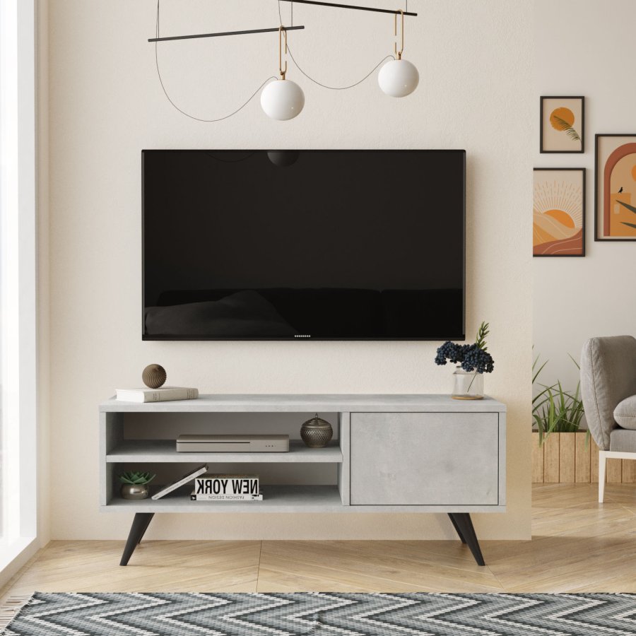 NORDVÄRK CD1 TV-bord, m. 1 lge og 1 hylde - stengr melamin og sort tr (110x40)