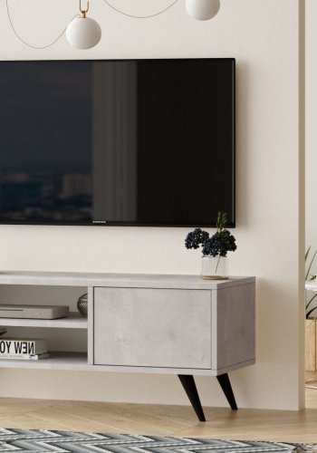 NORDVÄRK CD1 TV-bord, m. 1 lge og 1 hylde - stengr melamin og sort tr (110x40)