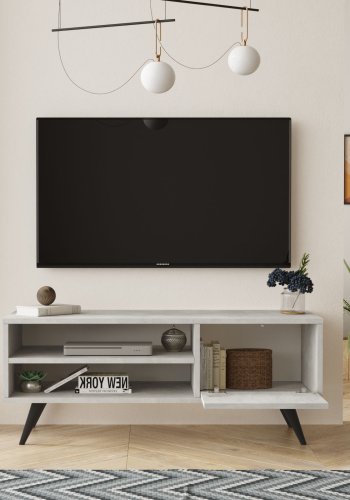 NORDVÄRK CD1 TV-bord, m. 1 lge og 1 hylde - stengr melamin og sort tr (110x40)