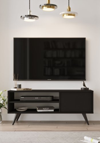 NORDVÄRK CD1 TV-bord, m. 1 lge og 1 hylde - sort melamin og tr (110x40)