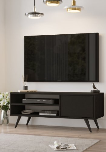 NORDVÄRK CD1 TV-bord, m. 1 lge og 1 hylde - sort melamin og tr (110x40)