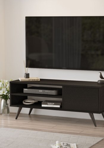 NORDVÄRK CD1 TV-bord, m. 1 lge og 1 hylde - sort melamin og tr (110x40)