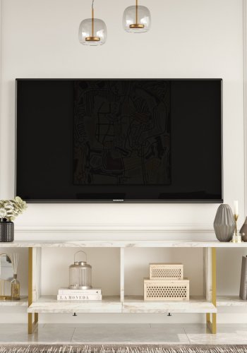 NORDVÄRK Vg30 TV-bord, m. 2 lger og 2 bne rum - hvid melamin og guld metal (160x40)