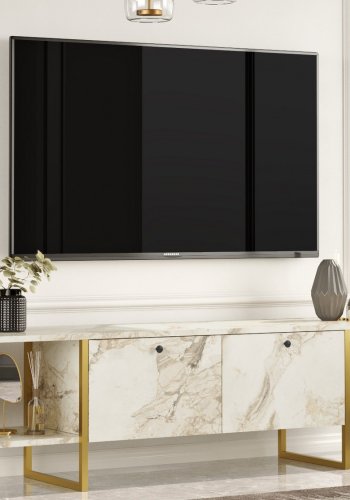 NORDVÄRK Vg30 TV-bord, m. 2 lger og 2 bne rum - hvid melamin og guld metal (160x40)