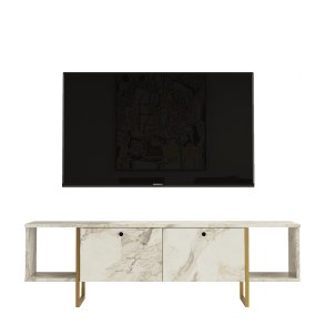NORDVÄRK Vg30 TV-bord, m. 2 lger og 2 bne rum - hvid melamin og guld metal (160x40)