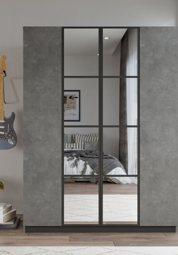 NORDVÄRK HM2 garderobeskab, spejl, 4 lger, 1 bjlestang, 9 hylder, 2 skuffer - antracitgr melamin