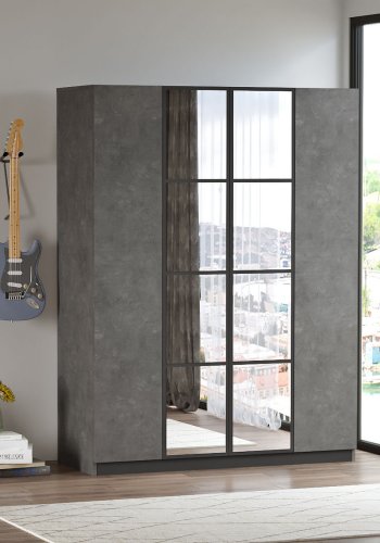 NORDVÄRK HM2 garderobeskab, spejl, 4 lger, 1 bjlestang, 9 hylder, 2 skuffer - antracitgr melamin