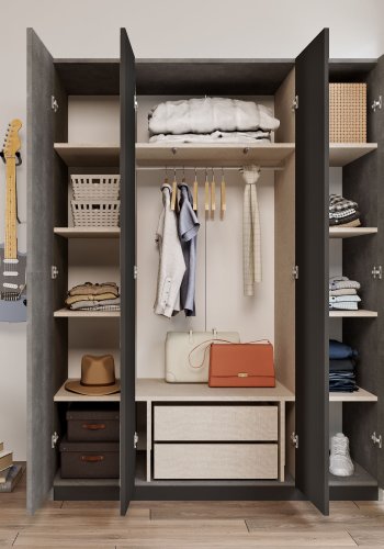 NORDVÄRK HM2 garderobeskab, spejl, 4 lger, 1 bjlestang, 9 hylder, 2 skuffer - antracitgr melamin