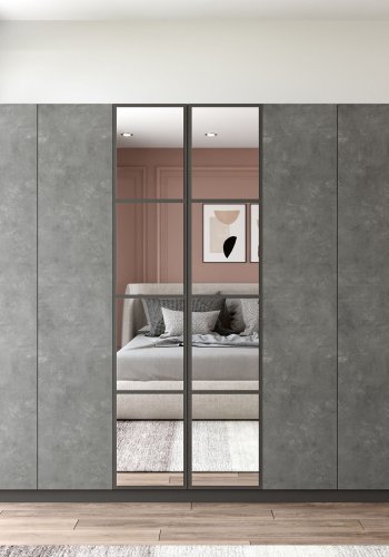 NORDVÄRK HM3 garderobeskab, spejl, 6 lger, 3 bjlestnger, 5 hylder, 2 skuffer - antracit melamin