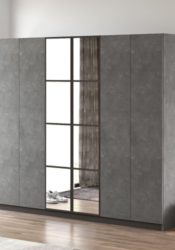 NORDVÄRK HM3 garderobeskab, spejl, 6 lger, 3 bjlestnger, 5 hylder, 2 skuffer - antracit melamin