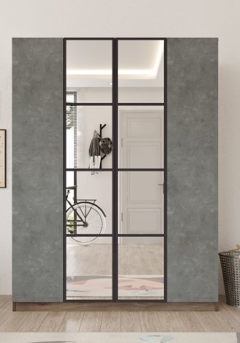 NORDVÄRK HM2 garderobeskab, m. spejl, 4 lger, 1 bjlestang, 9 hylder, 2 skuffer - brun/gr melamin