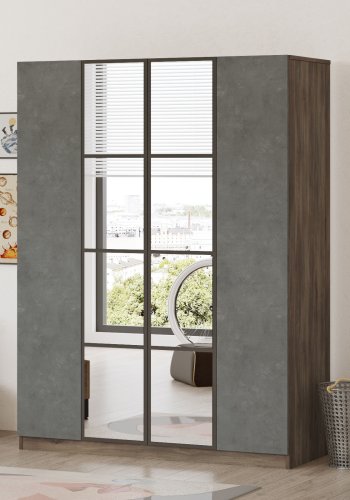 NORDVÄRK HM2 garderobeskab, m. spejl, 4 lger, 1 bjlestang, 9 hylder, 2 skuffer - brun/gr melamin