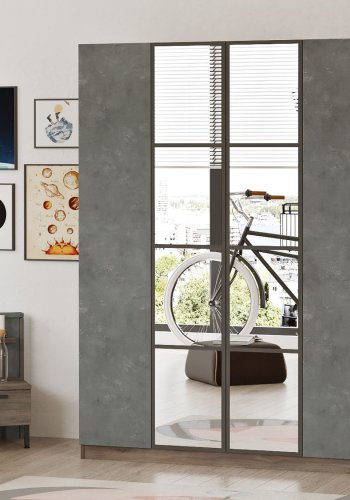 NORDVÄRK HM2 garderobeskab, m. spejl, 4 lger, 1 bjlestang, 9 hylder, 2 skuffer - brun/gr melamin