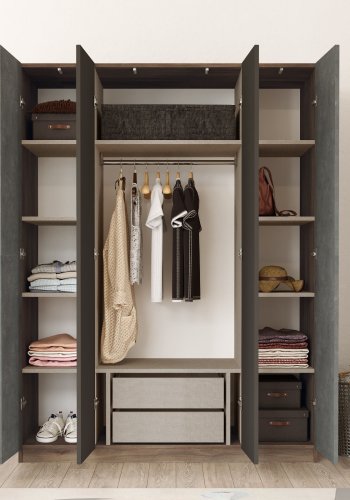 NORDVÄRK HM2 garderobeskab, m. spejl, 4 lger, 1 bjlestang, 9 hylder, 2 skuffer - brun/gr melamin