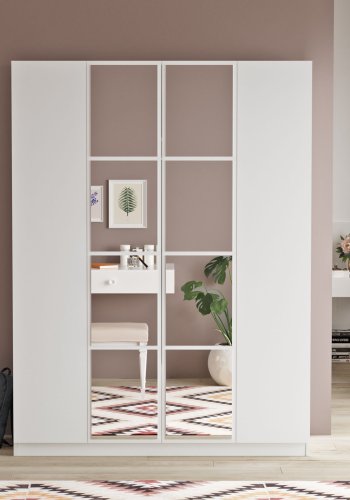 NORDVÄRK HM2 garderobeskab, m. spejl, 4 lger, 1 bjlestang, 9 hylder, 2 skuffer - hvid melamin