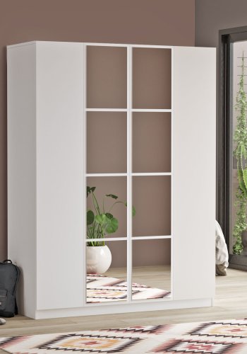 NORDVÄRK HM2 garderobeskab, m. spejl, 4 lger, 1 bjlestang, 9 hylder, 2 skuffer - hvid melamin