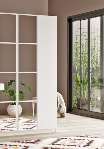 NORDVÄRK HM2 garderobeskab, m. spejl, 4 lger, 1 bjlestang, 9 hylder, 2 skuffer - hvid melamin