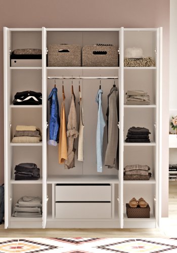 NORDVÄRK HM2 garderobeskab, m. spejl, 4 lger, 1 bjlestang, 9 hylder, 2 skuffer - hvid melamin