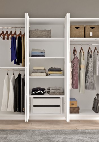 NORDVÄRK HM3 garderobeskab, m. spejl, 6 lger, 3 bjlestnger, 5 hylder, 2 skuffer - hvid melamin