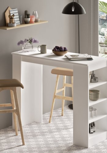 NORDVÄRK ST1 barbord, m. 3 hylder - hvid melamin (120x51,6)