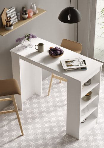 NORDVÄRK ST1 barbord, m. 3 hylder - hvid melamin (120x51,6)