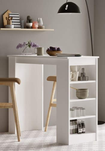 NORDVÄRK ST1 barbord, m. 3 hylder - hvid melamin (120x51,6)