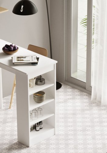 NORDVÄRK ST1 barbord, m. 3 hylder - hvid melamin (120x51,6)