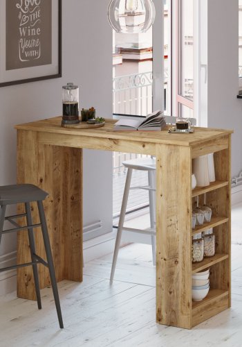 NORDVÄRK ST1 barbord, m. 3 hylder - natur melamin (120x51,6)