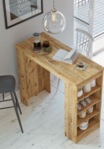 NORDVÄRK ST1 barbord, m. 3 hylder - natur melamin (120x51,6)