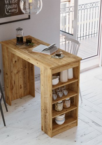 NORDVÄRK ST1 barbord, m. 3 hylder - natur melamin (120x51,6)