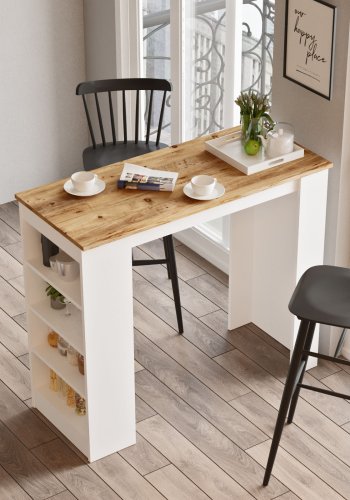 NORDVÄRK ST1 barbord, m. 3 hylder - hvid og natur melamin (120x51,6)