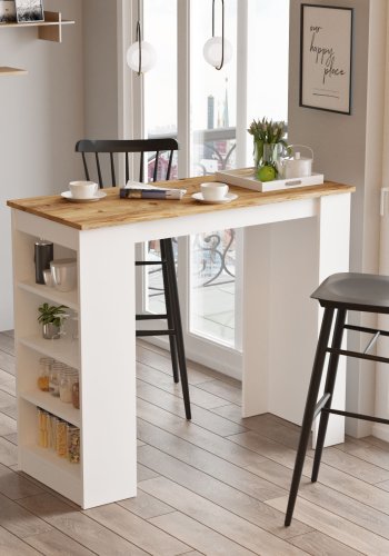 NORDVÄRK ST1 barbord, m. 3 hylder - hvid og natur melamin (120x51,6)