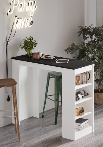 NORDVÄRK ST1 barbord, m. 3 hylder - hvid og sort melamin (120x51,6)