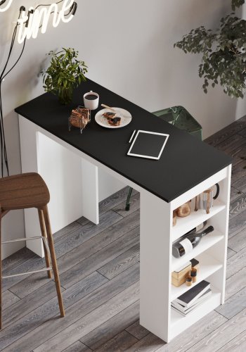 NORDVÄRK ST1 barbord, m. 3 hylder - hvid og sort melamin (120x51,6)