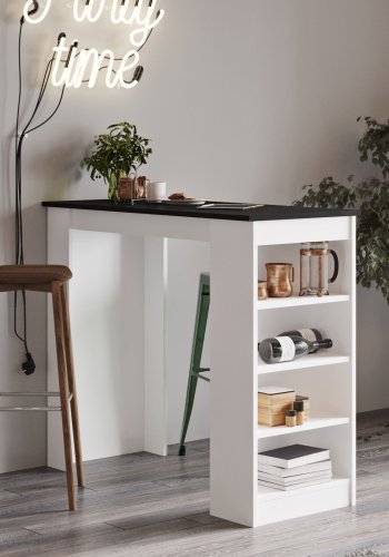 NORDVÄRK ST1 barbord, m. 3 hylder - hvid og sort melamin (120x51,6)